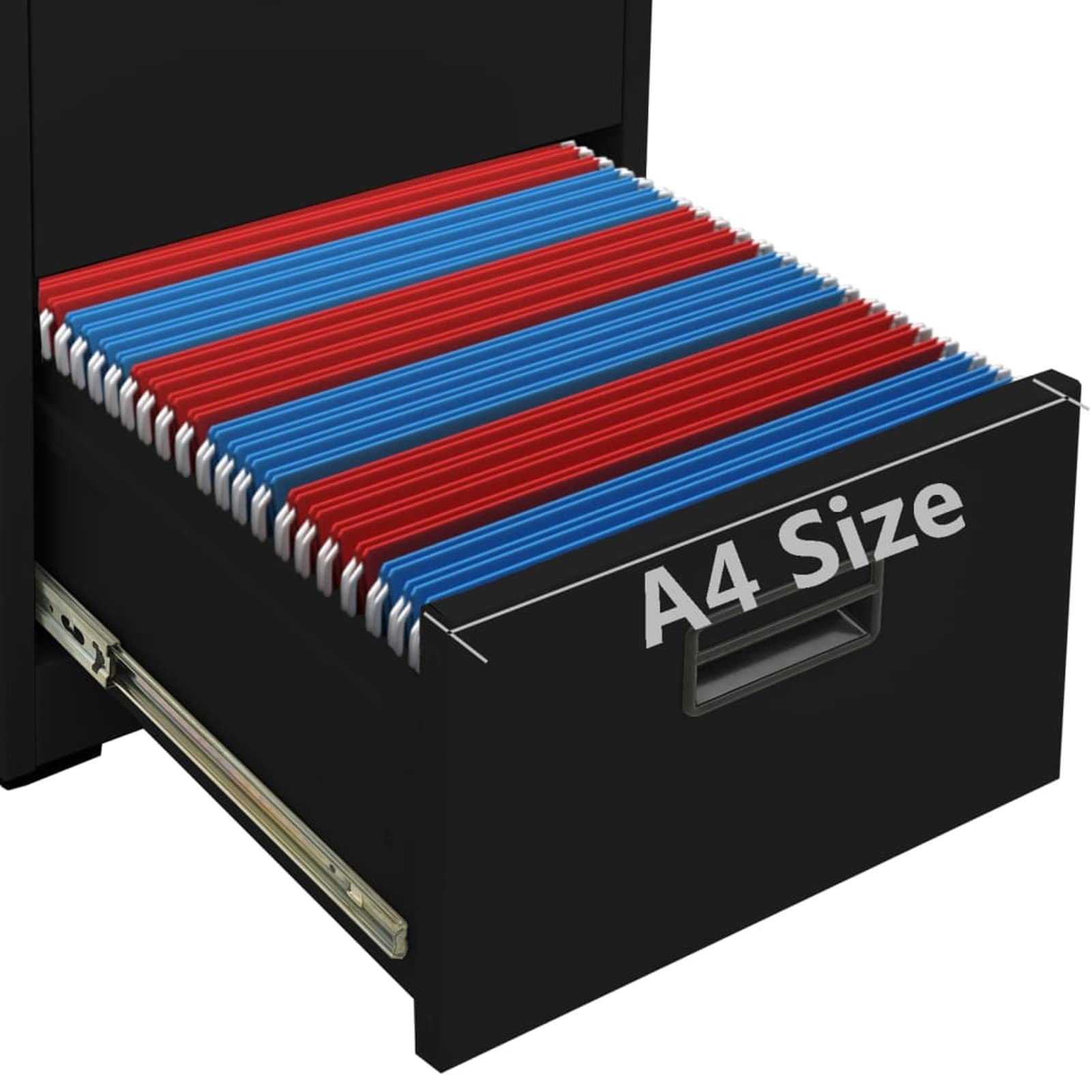 Schedario Nero 46x62x72,5 cm in Acciaio,Cassettiera, Mobiletto da Ufficio con Serratura,Regolabile per Cartelle Sospese, Superficie Testurizzata, per Ufficio, Studio