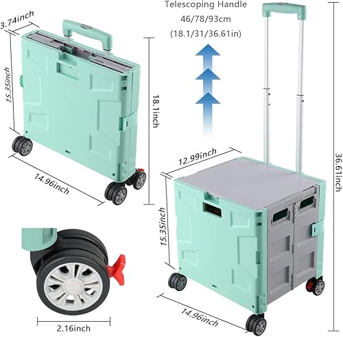 Miniatura 8 de Carrito de compras plegable portátil con rueda giratoria de 360, tapa oculta, mango telescópico plegable para viajes, compras, almacenamiento en