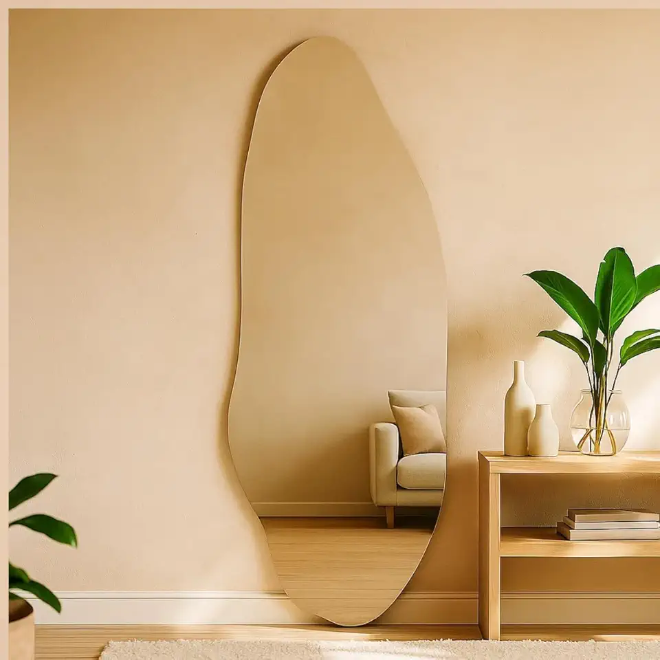 Espelho Lopazzi Orgânico Polido 90x40 cm Moderno Decorativo para Quarto, Sala Lavabo Banheiro Design Sofisticado