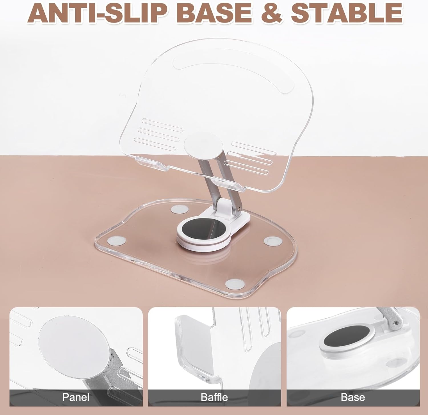 PATIKIL 2 PCS Acrylic Tablet Stand, Acrylic Tablet Holder Adjustable Foldable Portable Clear Cute with 360 Degree Rotating Base for Desk Home Office Women Gifts, White