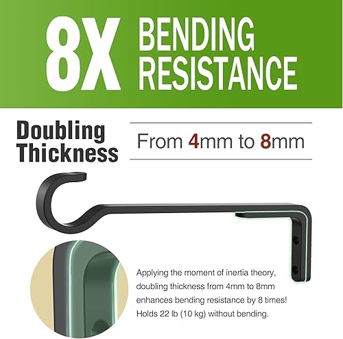 Miniatura 9 de Paquete de 2 perchas negras resistentes para plantas de exterior de 8 pulgadas para cestas colgantes, soportes de hierro para colgar plantas en el