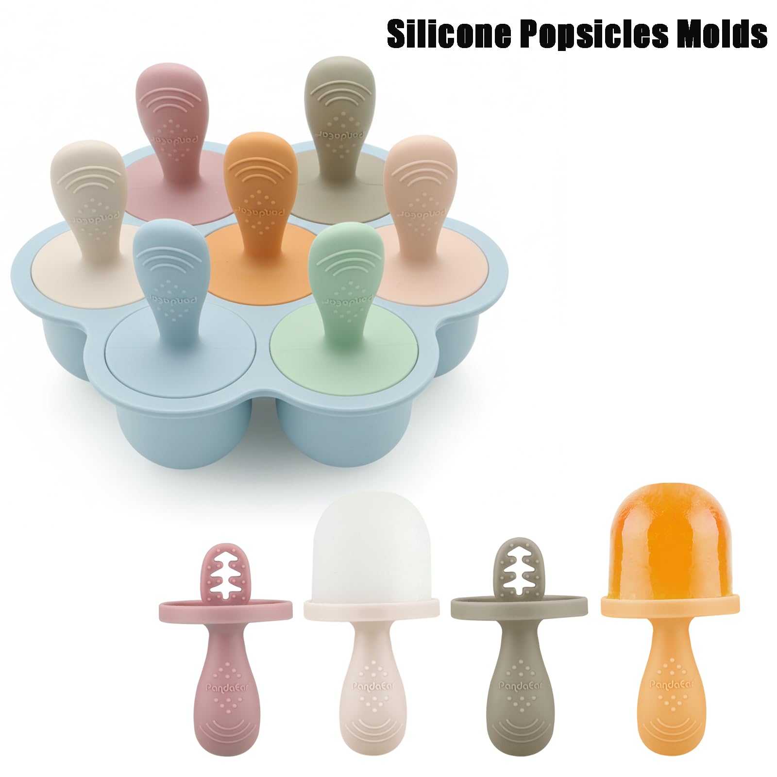 PandaEar Moldes de Silicona para Polos para Niños Pequeños - Mini Moldes de Congelador para Leche Materna y Jugos con Palitos - Máquina de Helados de 7 Cavidades, Libre de BPA y Fácil de Limpiar