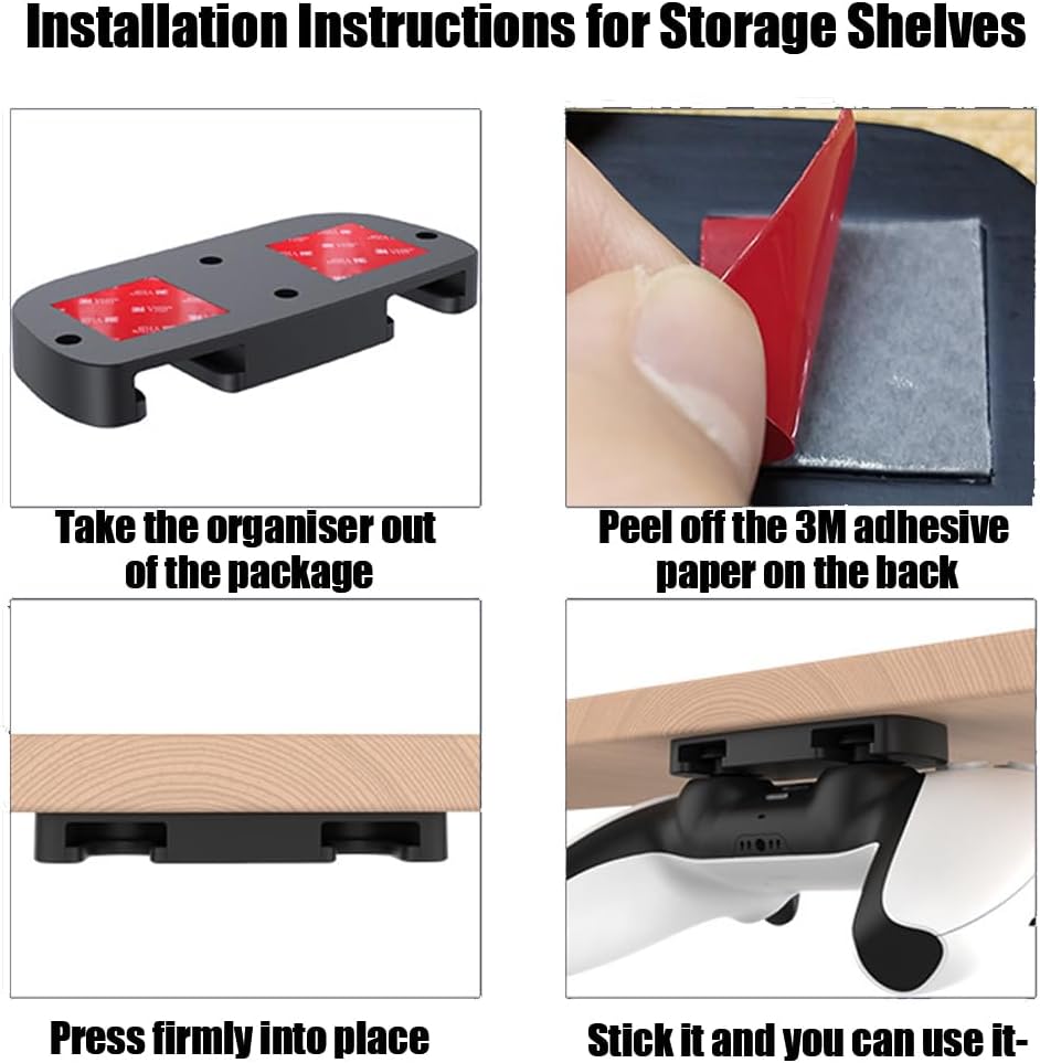 2 x PS5 Controller Bays PS5 Desktop Bay PS5 Strip Leveling Table Mount PS4 Desktop Storage Under Desk PS4/PS5 Controller Accessory Bay