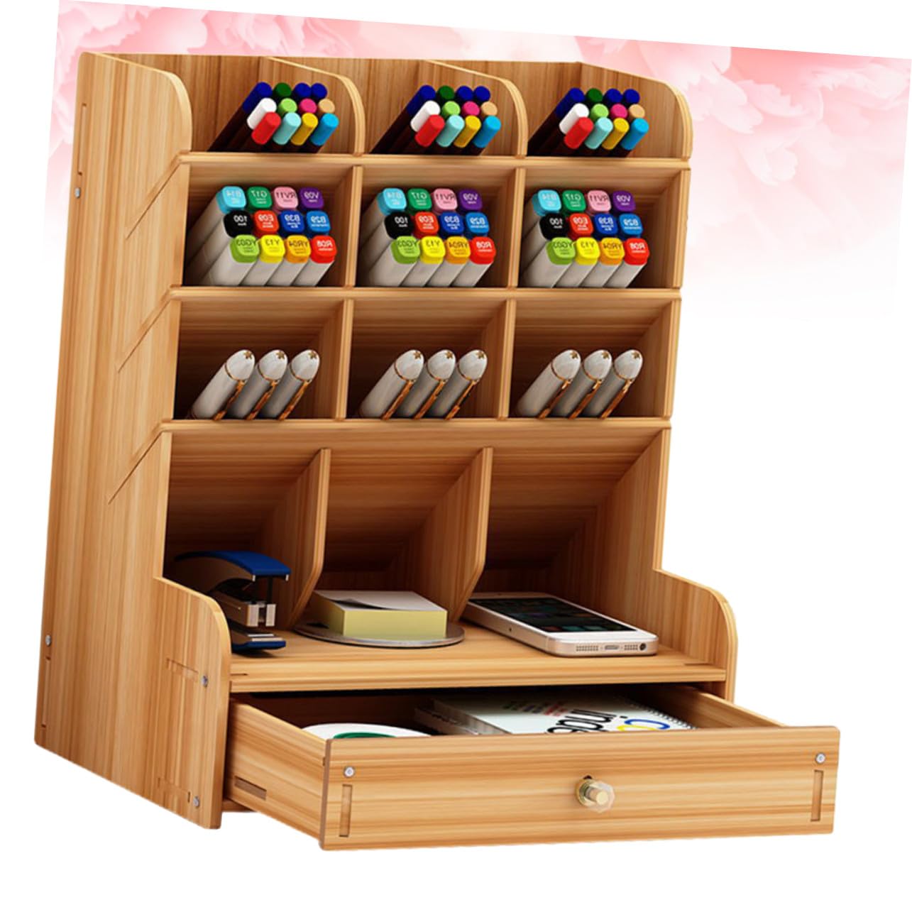 Didiseaon Portapenne in Legno Scomparti Multipli, Organizer da Scrivania | Ufficio e Casa, Capiente e Solido, Stile Moderno Creativo Vani Versatili per Accessori