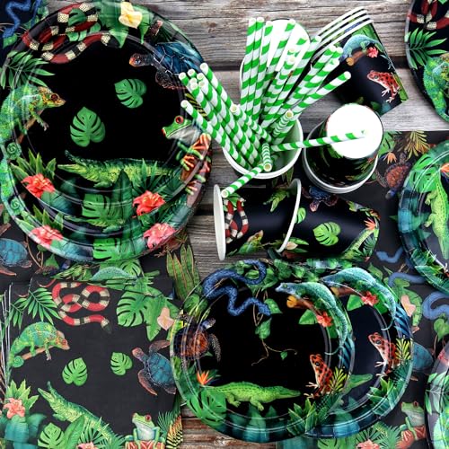 Décorations de fête reptile pack complet 20 personnes avec assiettes - 3