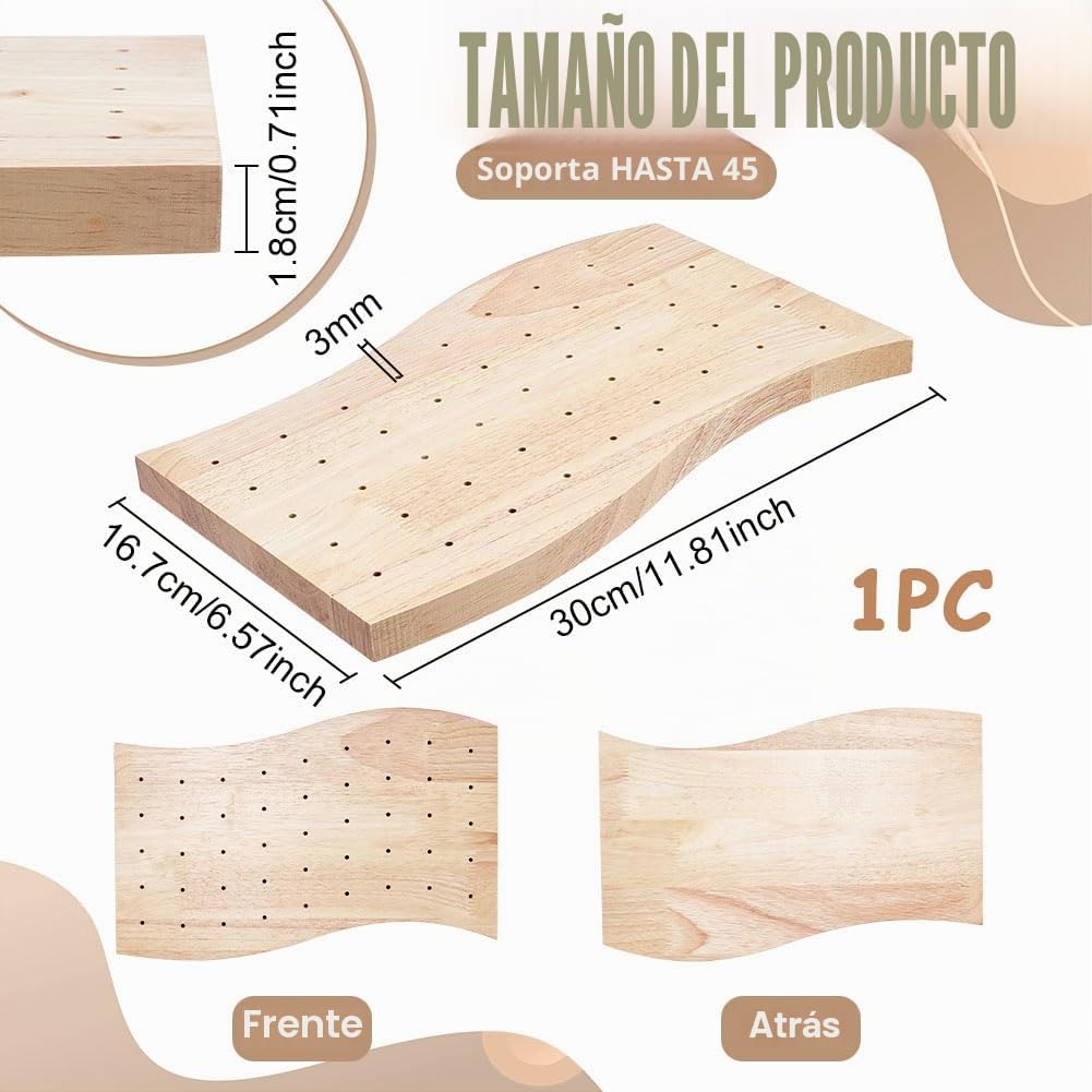 BENECREAT Soporte de Madera para Pinchos de Alimentos, 30 x 16,7 cm, Forma de Onda, 45 Agujeros, para Fiestas de cumpleaños, barbacoas, Bodas o Vacaciones, 18 mm de Grosor