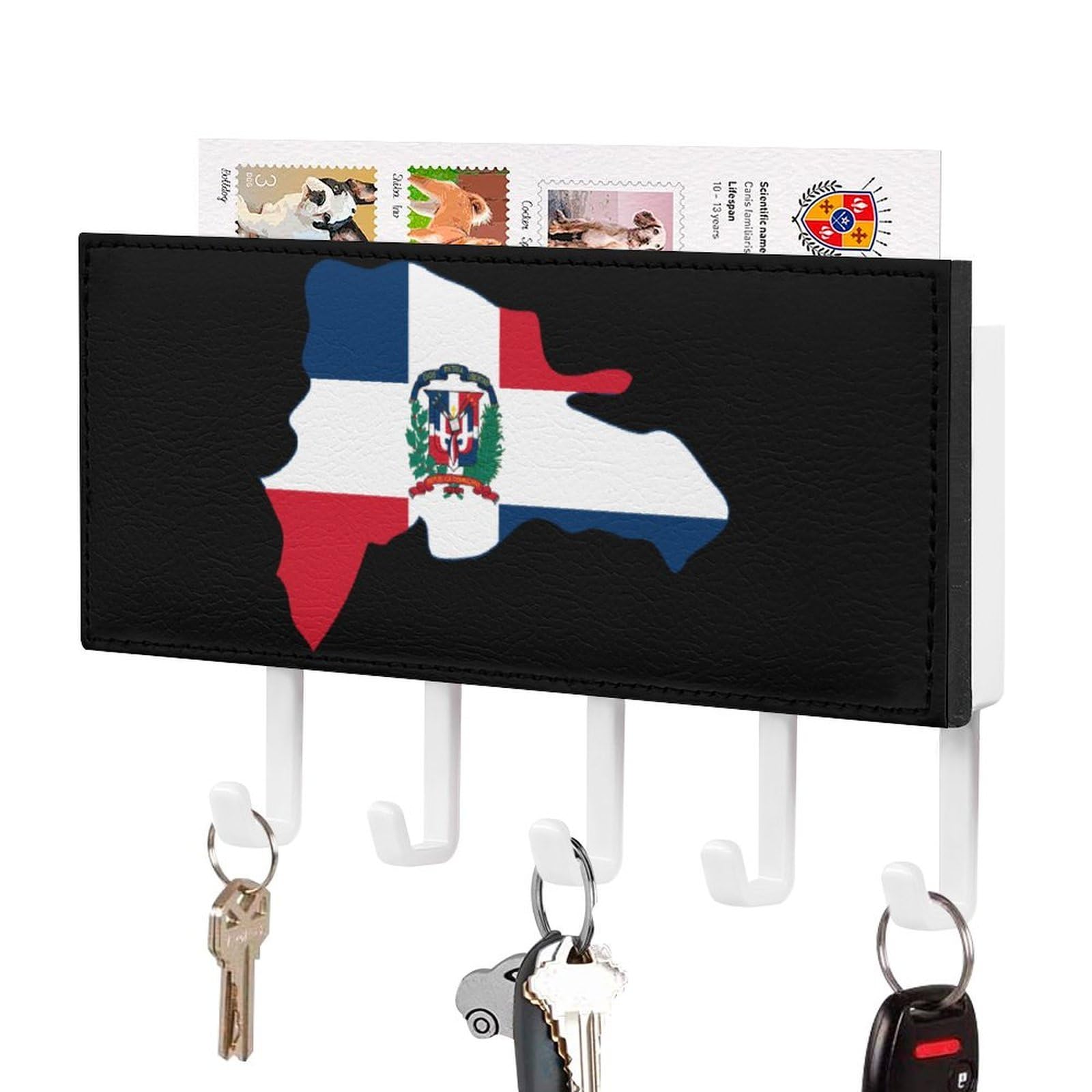 NCLQVJXZKHW Dominican Republic Map Flag Key Holder with 5 Hooks Key Hooks Wall Mounted Key Racks Key Hanger Organiser Shelf