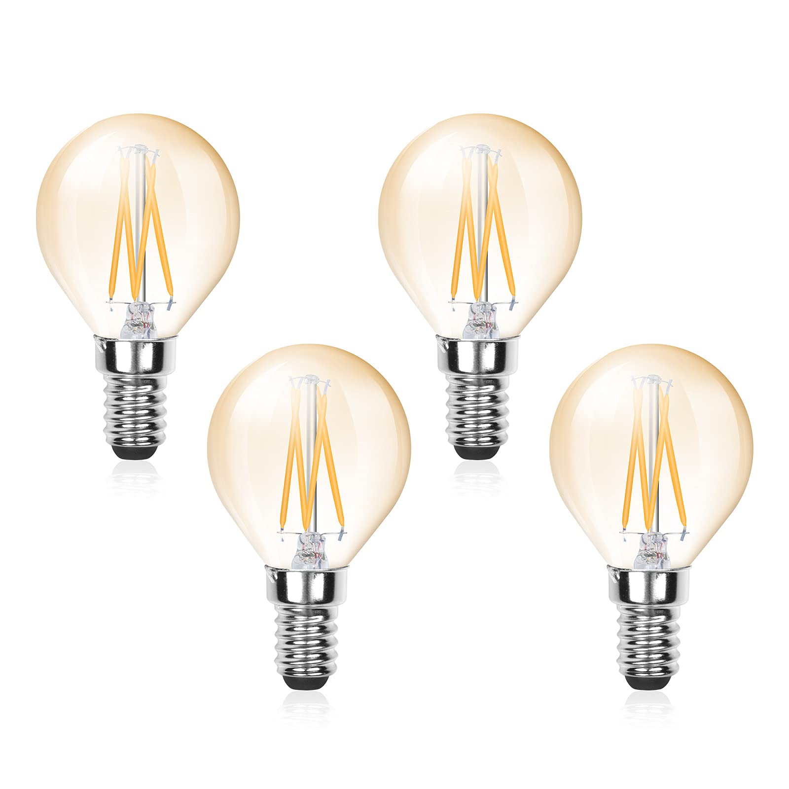 Bonlux 4W E14 Dimmable LED Bulb E14 Small Edison Screw Golf Ball G45 Bulb, 4W G45 SES Filament Bulb Warm White 2700K, Vintage Mini Globe Bulb, 40W Incandescent Bulbs Replacement, Amber Glass (4-Pack)