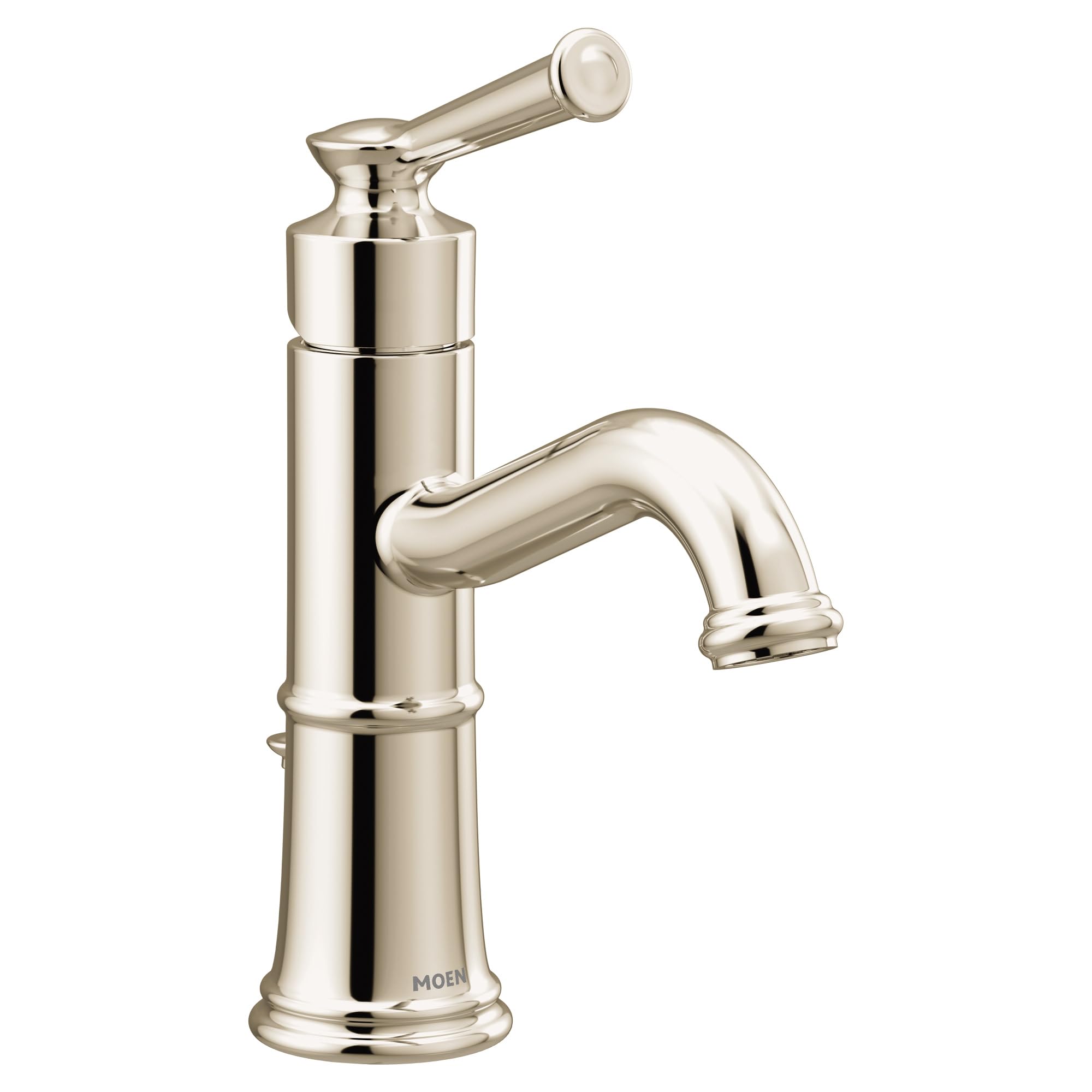 Moen Polished Nickel Belfield One-Handle Bathroom Sink Faucet with Drain Assembly and Optional Deckplate 6402NL