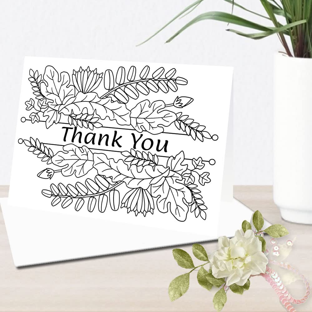 Art Eclect Tarjetas de agradecimiento para colorear para adultos, 10 tarjetas con diseños únicos y 10 sobres blancos (ThankYou/10)