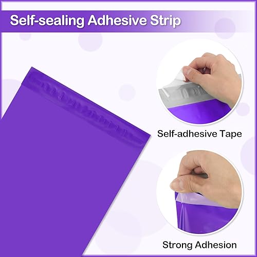 Miniatura 3 de Paquete de 100 sobres de polietileno de 10 x 13 pulgadas, bolsas de envío autosellantes para pequeñas empresas, color morado, impermeables y gruesos