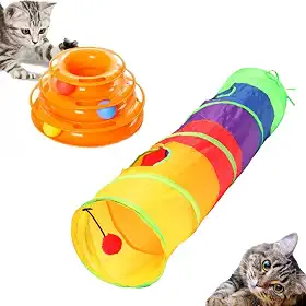 2 Brinquedo Interativo para Gato Torre + Tunel Labirinto Pet Bolinha