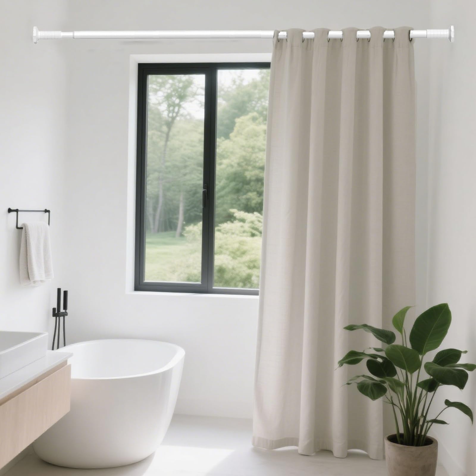 Bastone per tenda a tensione, 130-400 cm, senza foratura, extra lungo, per esterni, per patio, aste a molla regolabili per finestra del bagno, facile da installare, non arrugginisce, bianco