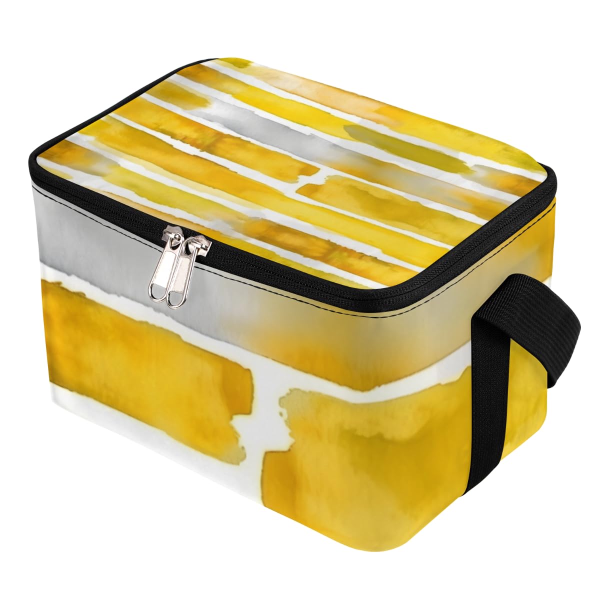 GzLeyigou Lunch Bags for Women Men 9 Cans,Yellow Watercolor Hot & Cold Food Delivery Bag Insulated Grocery Bag Insulated Lunch Box Abstract Stripes Cooler Bag for Office Work Picnic Beach