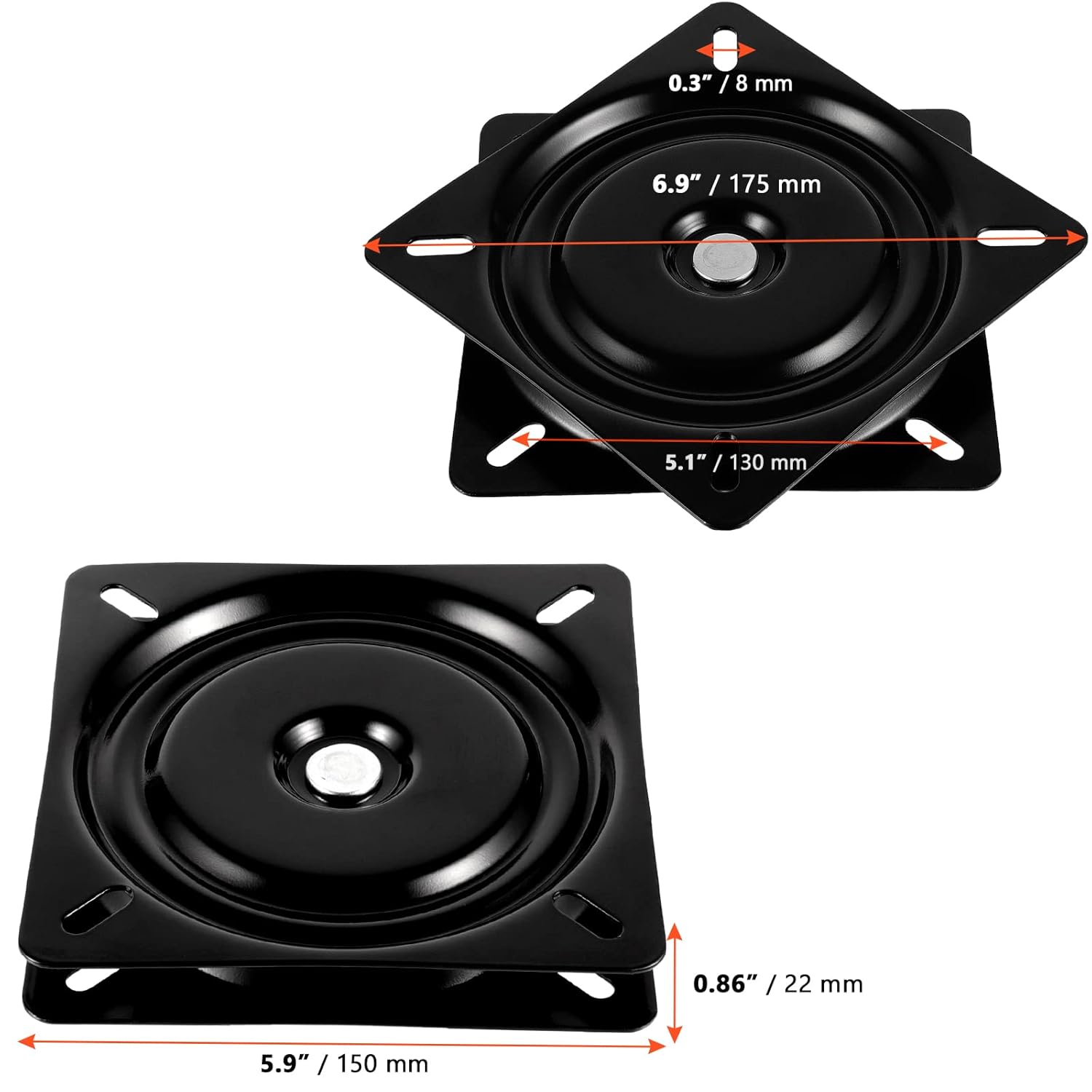 SINJEUN 4 Pack 6 Inch Heavy Duty Bar Stool Swivel Plate, Square 360° Swivel Ball Bearing Plate Replacement, Seat Swivel Base Mount Plate for Recliner Chair or Furniture, 300 Pound Capacity, Black