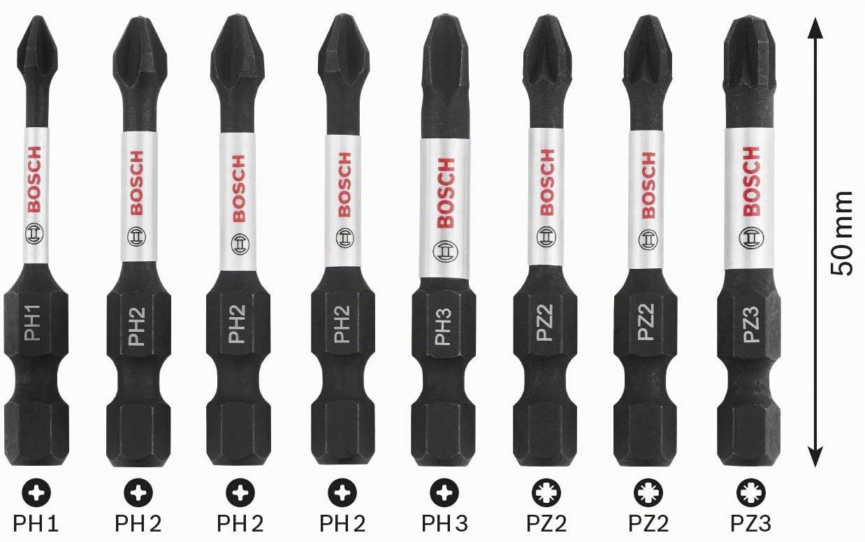 Bosch Profesional Set de 8 Puntas de atornillar Control Pick and Click, Accesorio para Taladro de Impacto, 50 mm