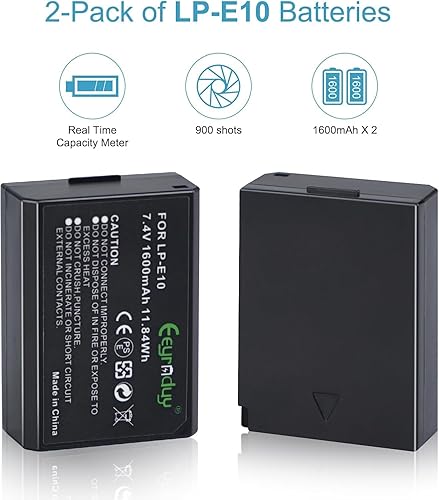 Miniatura 5 de Paquete de 2 baterías LP-E10 para cámara digital Canon EOS Rebel T7 T6 T5 T3, Kiss X50 X70, EOS 1100D 1200D 1300D 2000D
