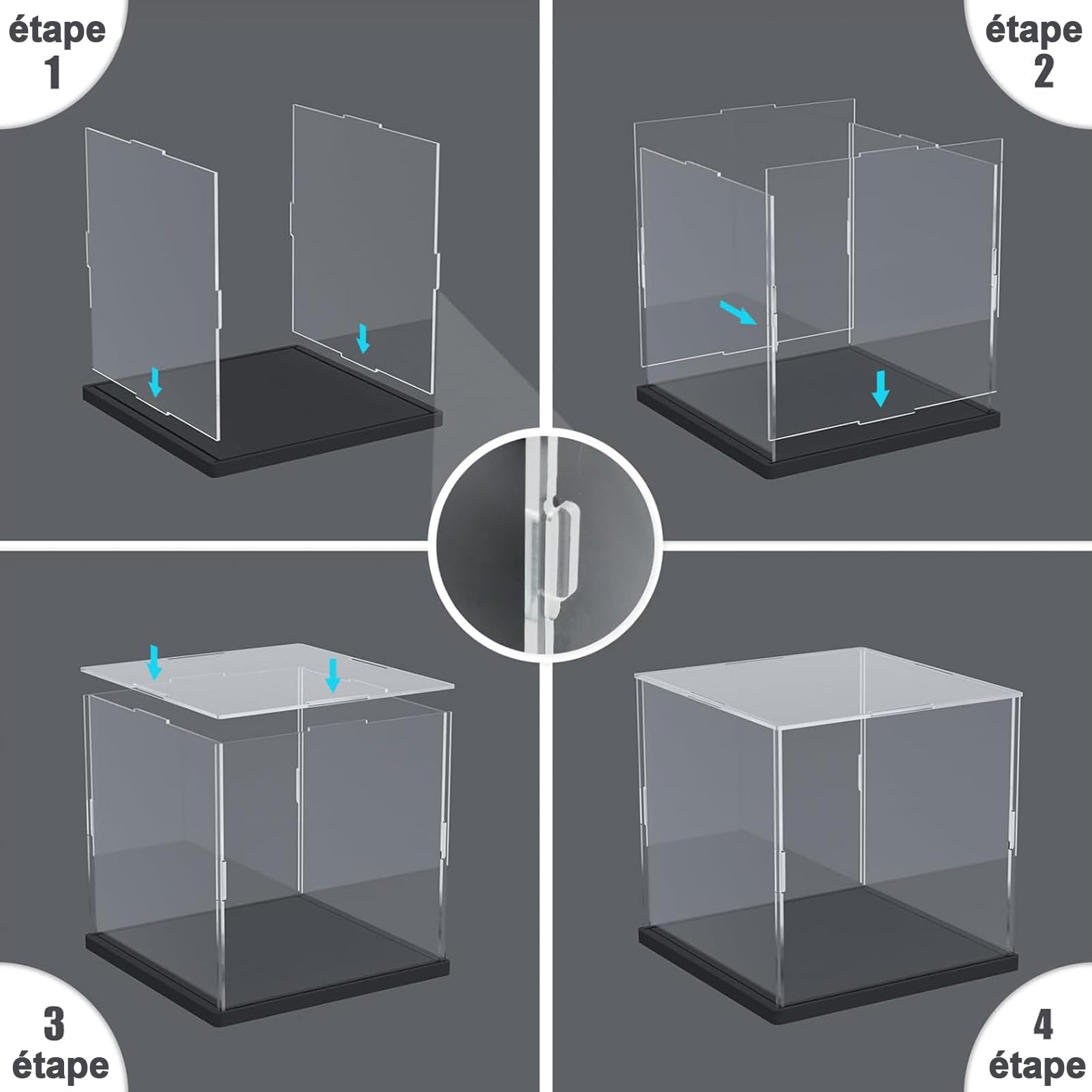 Vitrine Acrylique avec Base Noire, Assembler la boîte à poussière de la boîte Acrylique de comptoir pour l'action Figurines Jouets, Collectibles, Stockage à Domicile (15x40x55cm)