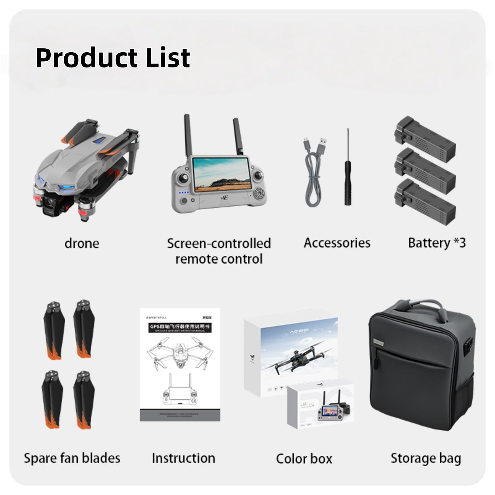 Drone with 8K Photo Resolution 4K Video Recording Camera Drones for Adults.Three-Axis mechanical Stabilization Gimbal，Electronic stability-enhancing anti-shake. 7.2-inch LCD High-definition Large Display Screen Remote Control Quadcopter,With 3 Plug-in and Unplugged smart lithium Batteres, 5G HD Brushless GPS Drone Auto Return, Laser obstacle avoidance，With Airdrop function. (GREY Grey version)