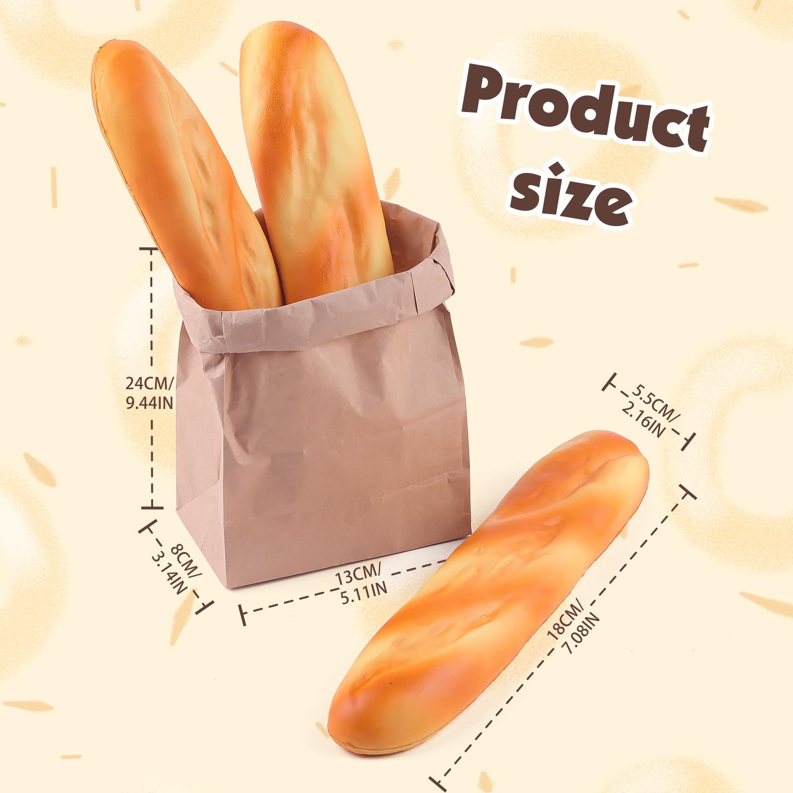 Anboor 3 sztuki zabawek do długiego chleba, sztuczna bagietka quishy, pachnące, miękkie, wolno rosnące zabawki, jedzenie, rekwizyt do odgrywania ról, kuchnia, dzieci
