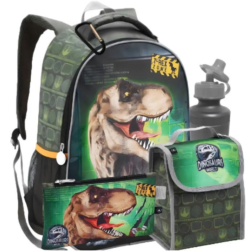 Kit Escolar Infantil Dinossauros Mochila de Rodinhas 16” com Lancheira e Estojo
