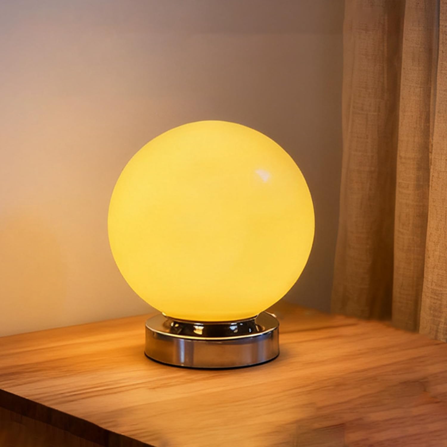 OOWOKS Lampada da tavolo a sfera in vetro senza fili comando touch ricaricabile via USB 3 temperature di colore LED dimmerabile lampada da comodino con batteria integrata base in metallo,Beige