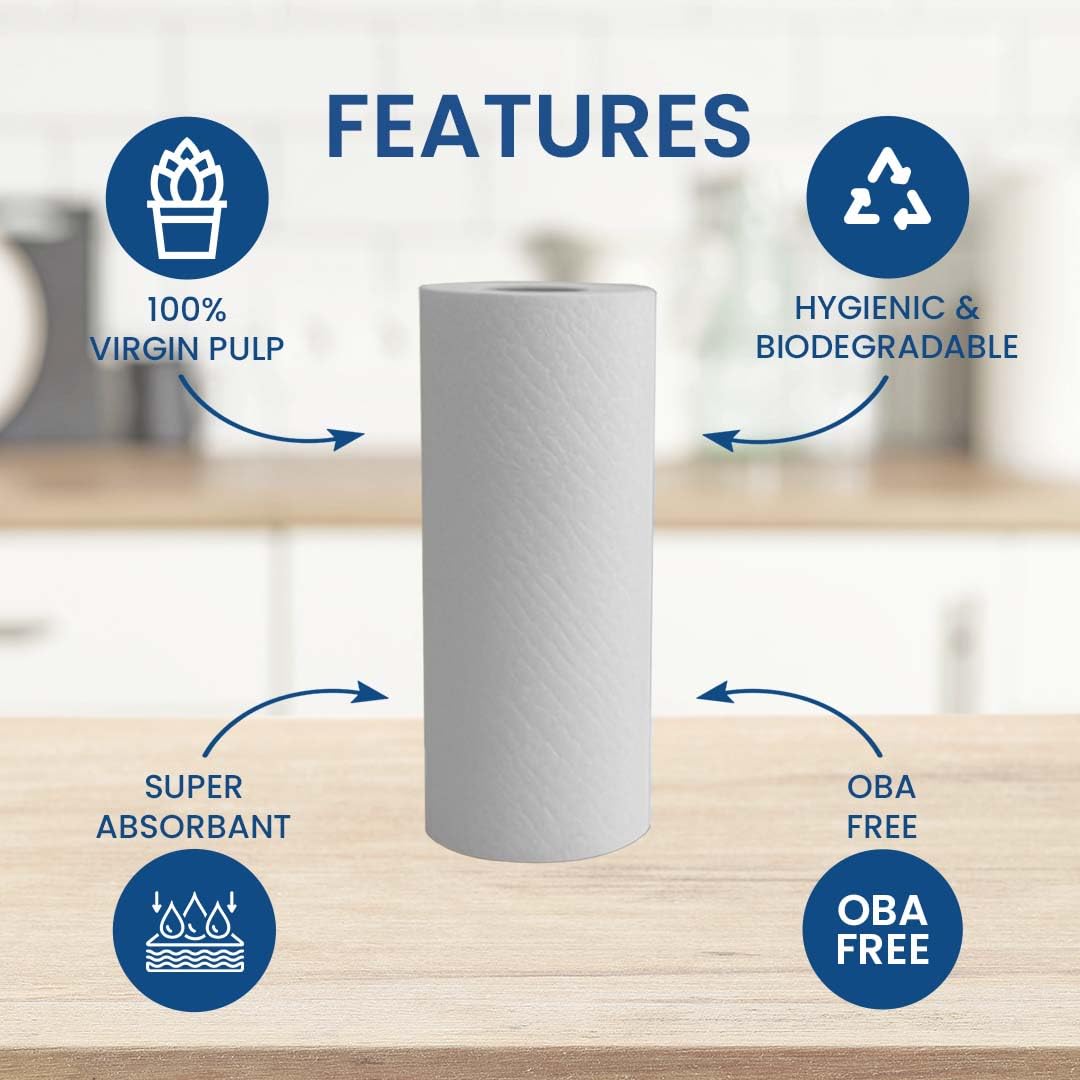 Claret 6 in 1 Kitchen Towels | 2-Ply | Each Roll 60 Pulls | 100% Virgin Pulp | Super Absorbent & Biodegradable | Strong & OBA-Free Tissue Rolls for Cleaning & Kitchen Use (Pack Of 1 (6 Rolls)) - Image 5 thumbnail