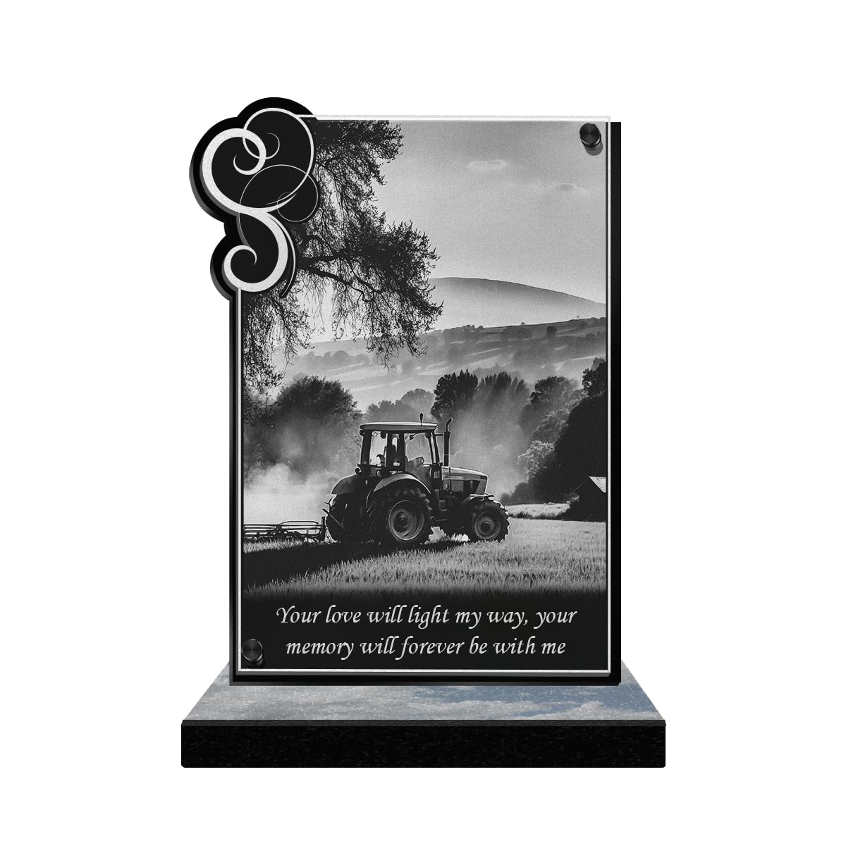 ETERNEL - Personalized Funeral Plaque Frame Ornaments - Tractor, Farm, Farmer, Peasant - Customizable text, laser-engraved funeral plaque for tribute, cemetery plaque, funerals