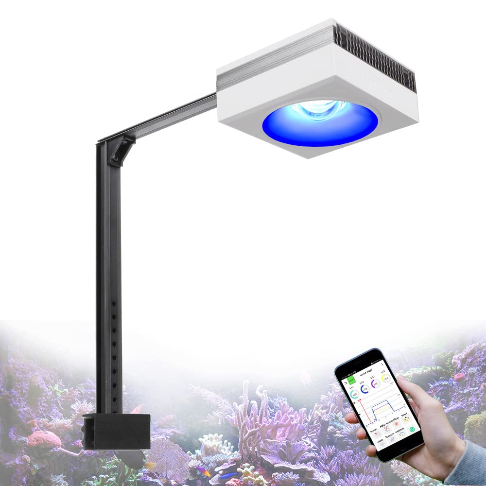 PopBloomRL90 Reef Marine Led Aquarium Lighting Full Spectrum Reef Aquarium LED Lighitng for Coral Saltwater Fish Tank(RL90-White with Arm Kit, Phone Control)