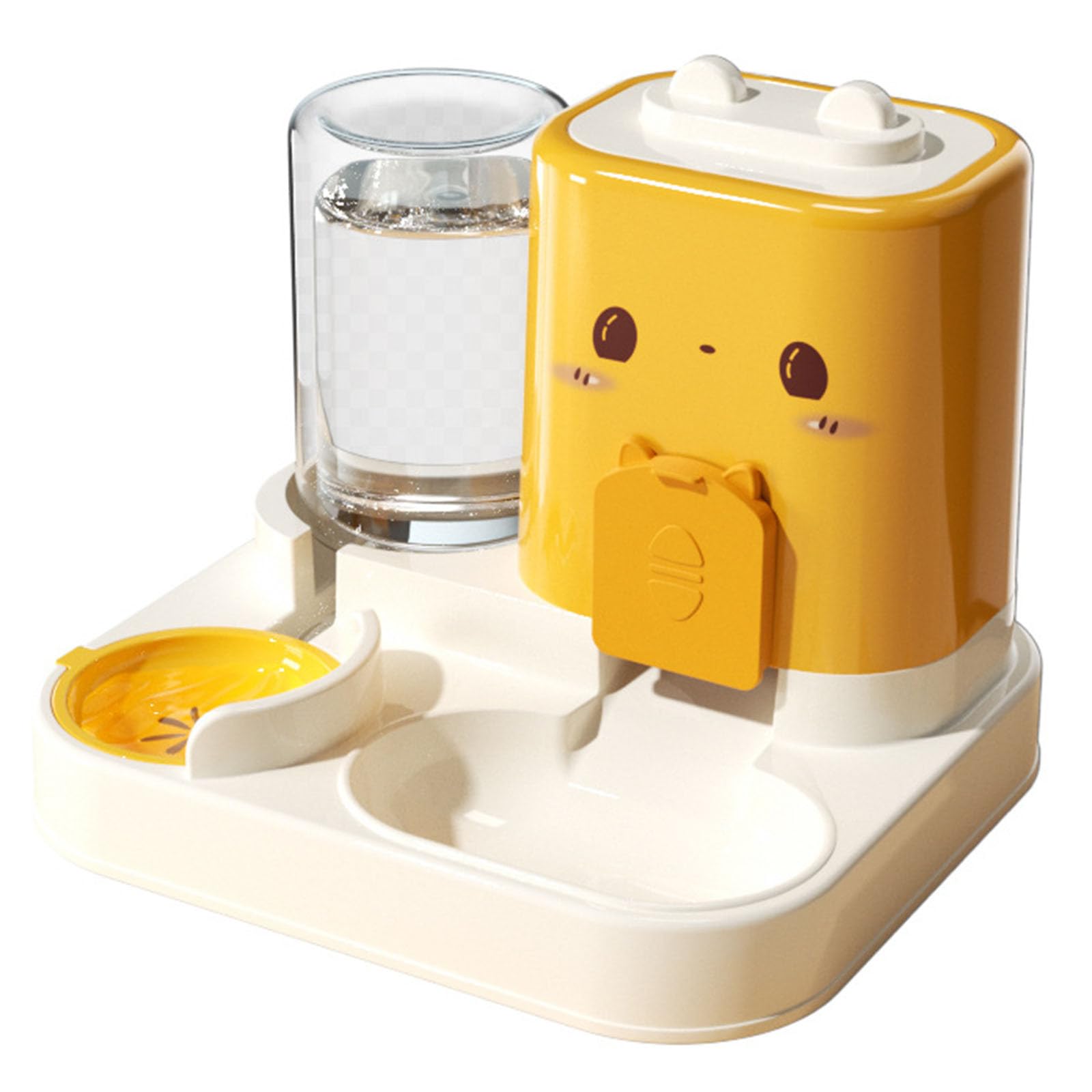 2 In 1 Automatic Pet Feeder,Cat Feeder and Water Dispenser Removable 800g Food Feeder And 1.8L Water Feeder Pet Feeding Bowl for Small Animals Puppy,BPA-Free (Yellow)