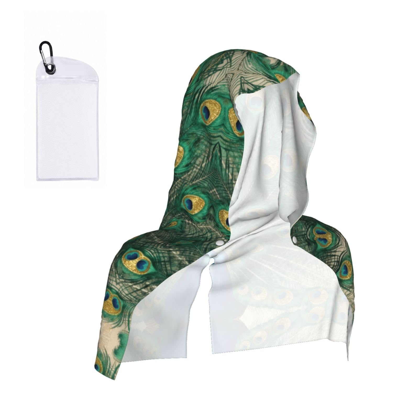 CNTDBU Peacock Tail Gold Cooling Towel Hooded-Instant Chill Neck Cover for Sports, UV Cooling Rag for Running Gym