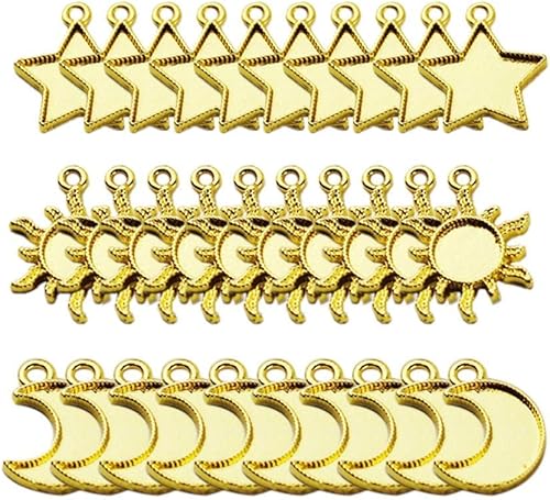Misright 30 colgantes de bisel con parte trasera abierta, luna y sol, parte trasera abierta para resina, marco trasero abierto para manualidades de