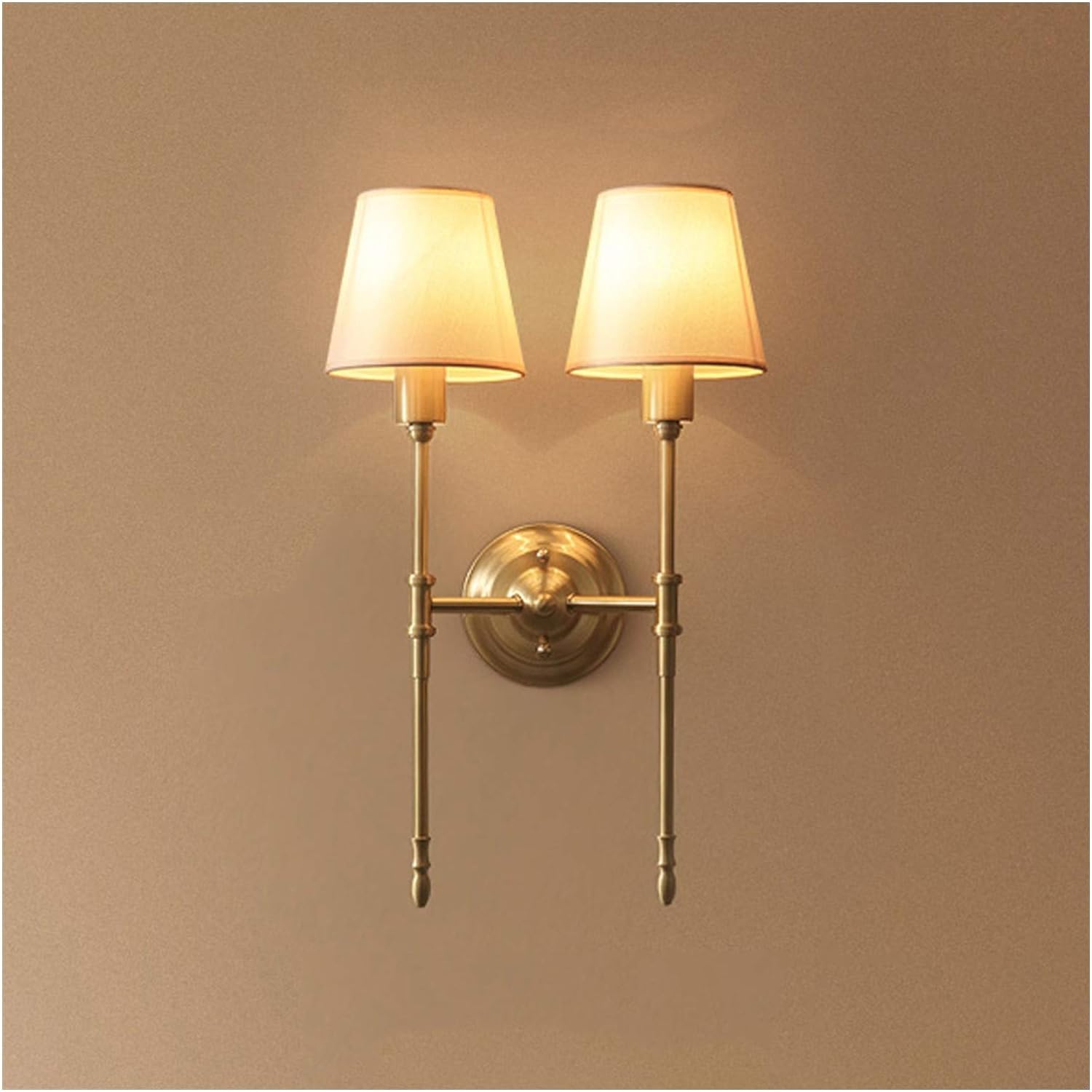 ASerZenith Simple Copper Wall Lamp Double Head Lamp Wall-Mounted Wall Lamp Lighting Fixture Lamps Home Room Decor, Linen Lampshade Wall Sconces,Chandelier Lamps(Double Head)