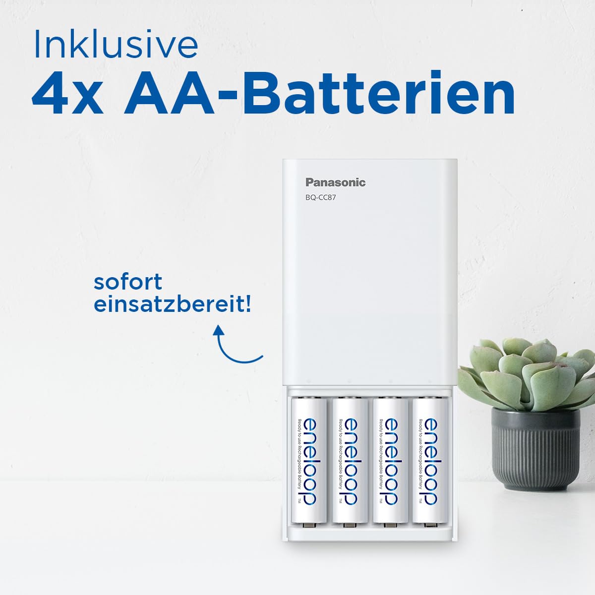 eneloop SmartPlus Travel USB-Ladegerät, für 1-4 AA/AAA NI-MH Akkus, 2.25 Stunden Ladezeit, 10 Sicherheitsfunktionen, inkl. 4 eneloop AA Akkus (2000 mAh)