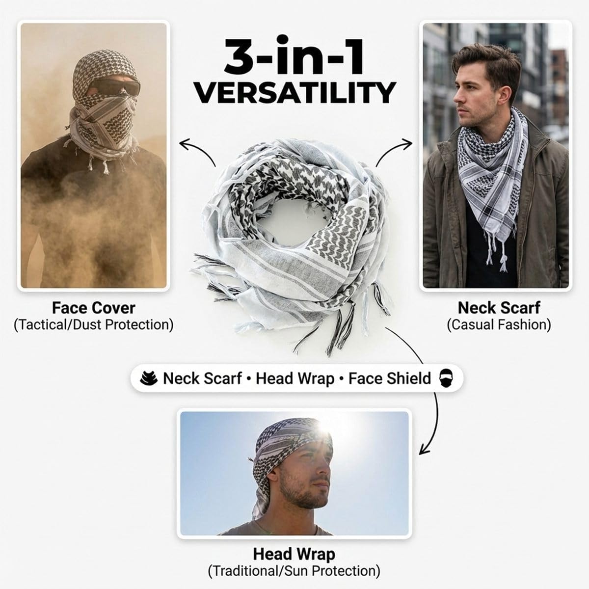 Urgarment 100% Cotton Palestinian Keffiyeh Scarf, Shemagh Tactical Scarf Head Neck Wrap for Men and Women - Image 6