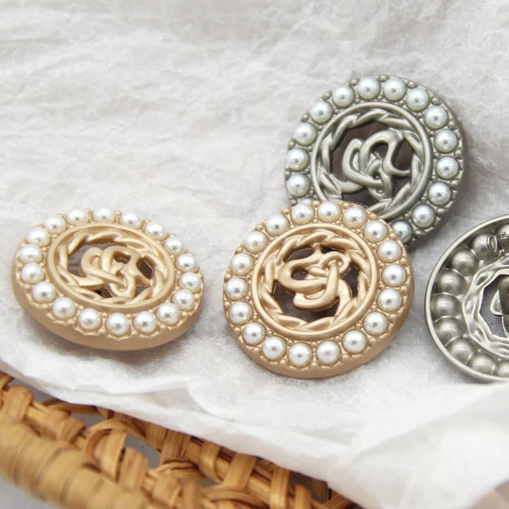 Metalowe guziki do marynarek, Zestaw 10 guzików perłowych w kolorze srebrnym i złotym 18-25 mm(Golden,25mm 10pcs)
