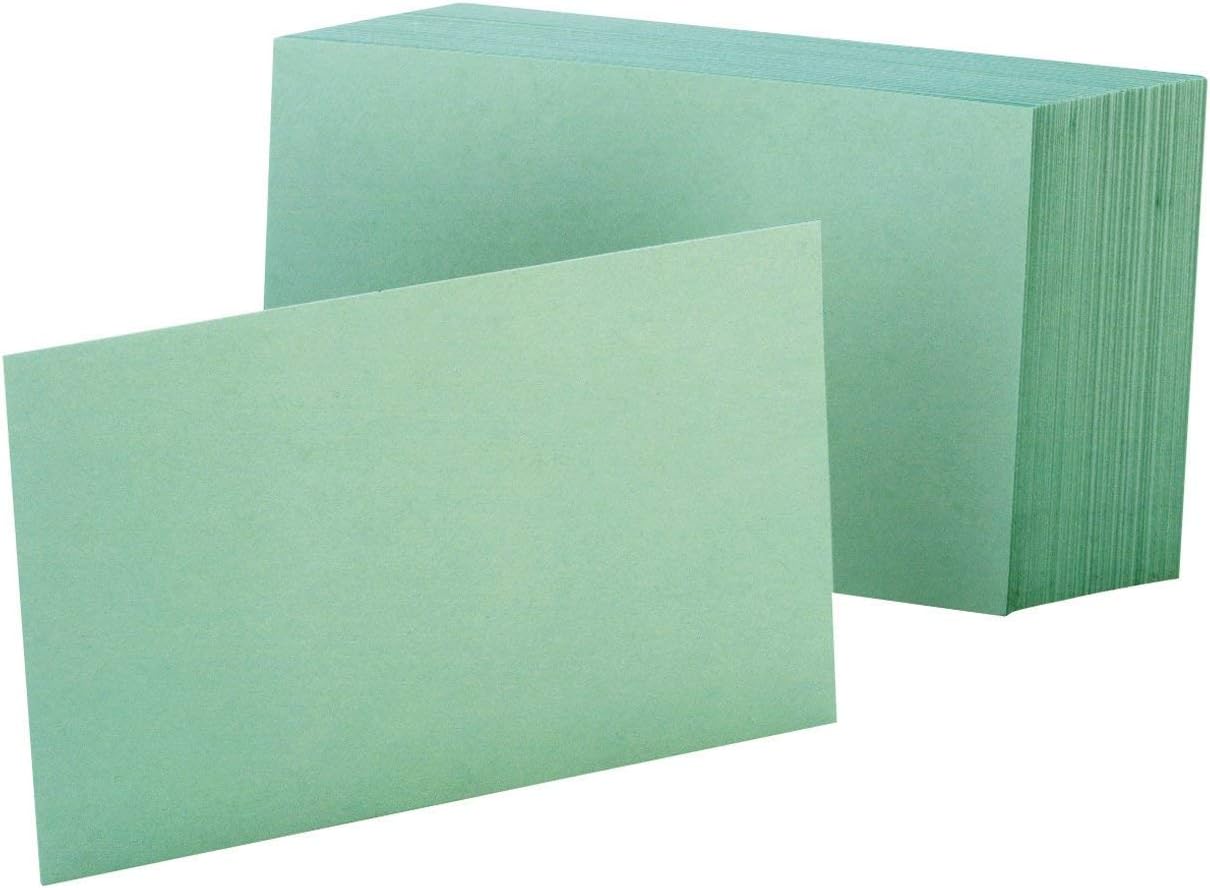 Esselte Oxford Blank Color Index Cards, 3 x 5, Green, 100 Per Pack (7320 GRE), 10 PACK