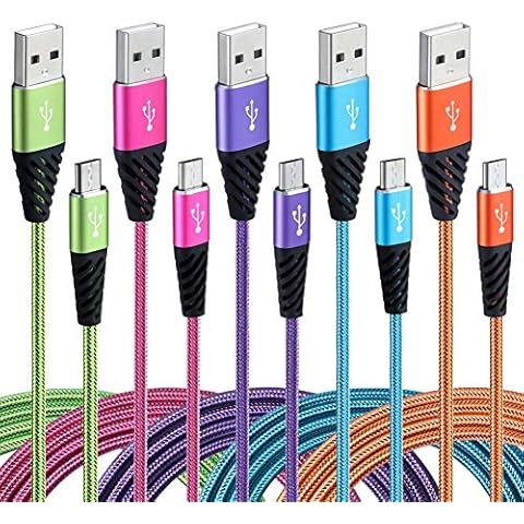Boenoea Fast Phone Charger Android 10ft 5-Pack Long Micro USB Cable Braided Compatible with Samsung Galaxy J3 J7 S6 S7 Edge Note 4 5 LG BlackBerry Motorola Xbox PS4 Kindle Cover