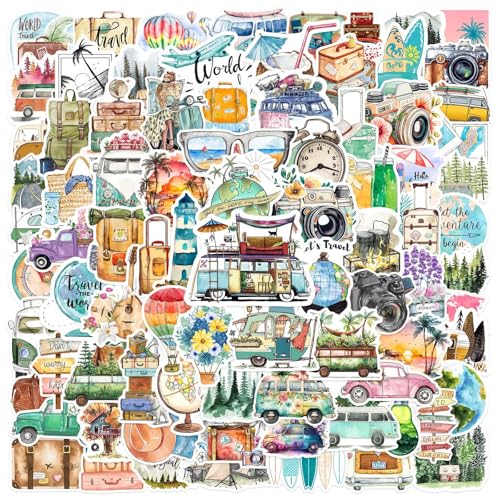 Lot De 100 Autocollants De Voyage,Voyage Autocollants En Vinyle Imperméables, Valises Stickers,Autocollants Kawaii Pour Voyage, Pour Bagages,Coque De...