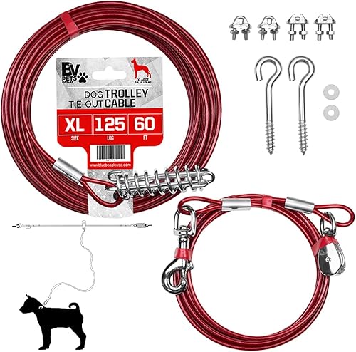 Vista 51 de BV Cable de amarre para perros de 25 pies – Cable resistente para perros de hasta 35 libras – Reflectante y libre de óxido con clips giratorios