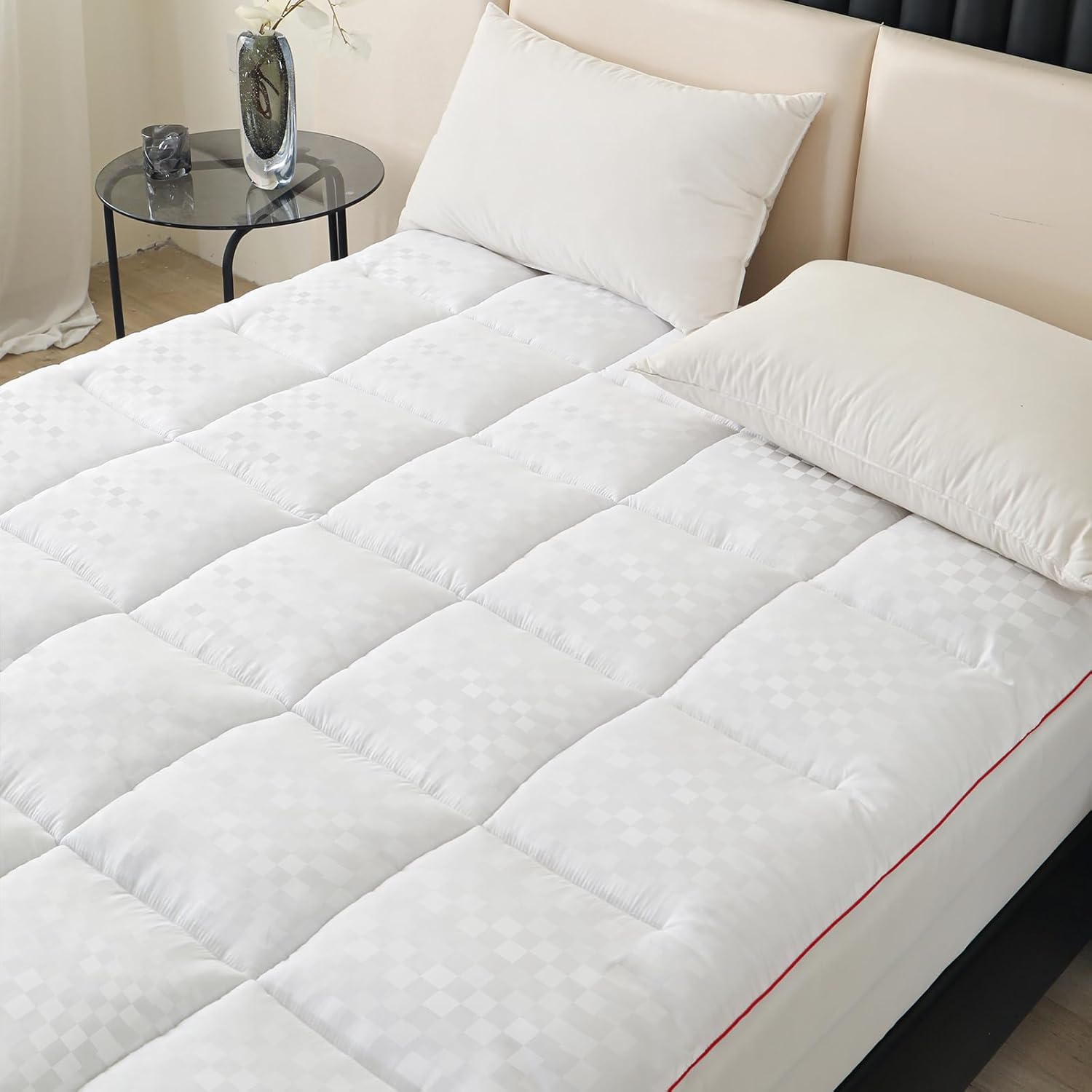 Queen Size Mattress Toppers, Mattress Pad Cover for Back Pain,Cooling Mattress Protector with 8-15" Inch Deep Pocket,Quilted Overfilled Down Alternative Filling 60x80 inch, White White Queen