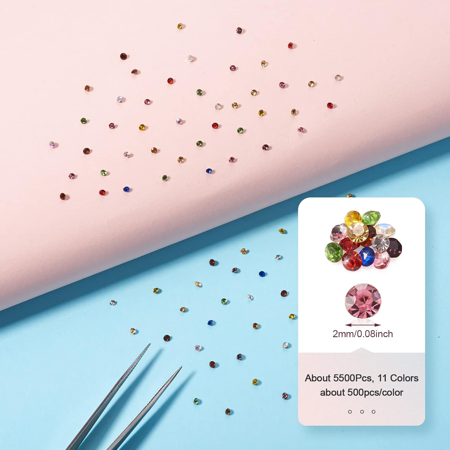 Pandahall 5500pcs Glass Rhinestone Mini Round Faceted Crystal Gems 11 Colors Pointed Back Diamond Gold Plated Cabochons Tiny Glass Birthstone No Hole Beads for Earring Nail Art Craft Jewelry Making - Image 2