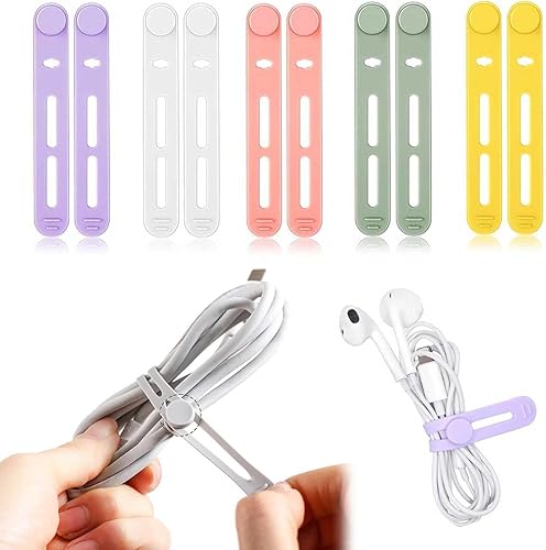 10 bridas de silicona reutilizables y lavables con diseño de hebilla de bloqueo, organizador de cables multiusos de alta elasticidad para
