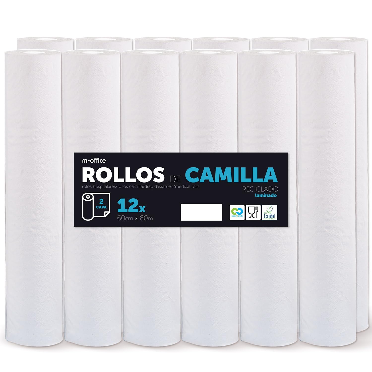 Rollo para Camilla, Rollo Papel para Camilla de Procedimientos Médicos, Masaje, Tratamientos de Belleza y Spa, Papel para Camilla de Estética y Masaje (60cm x 80m laminado reciclado, 12 unds)