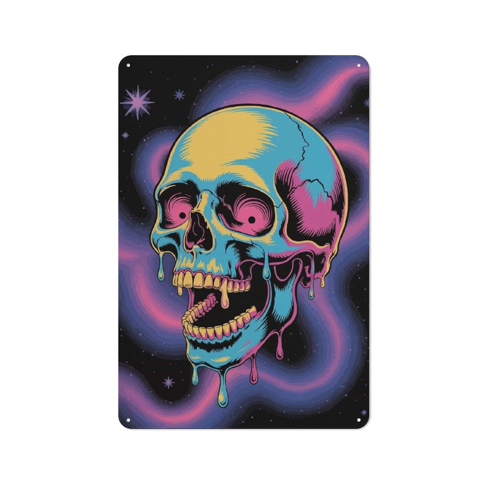 Junmoney Skull In Space Decorative Metal Wall Decor 30X20cm, Vintage Metal Sign For Hallway, Home Bar, Garage Or Study