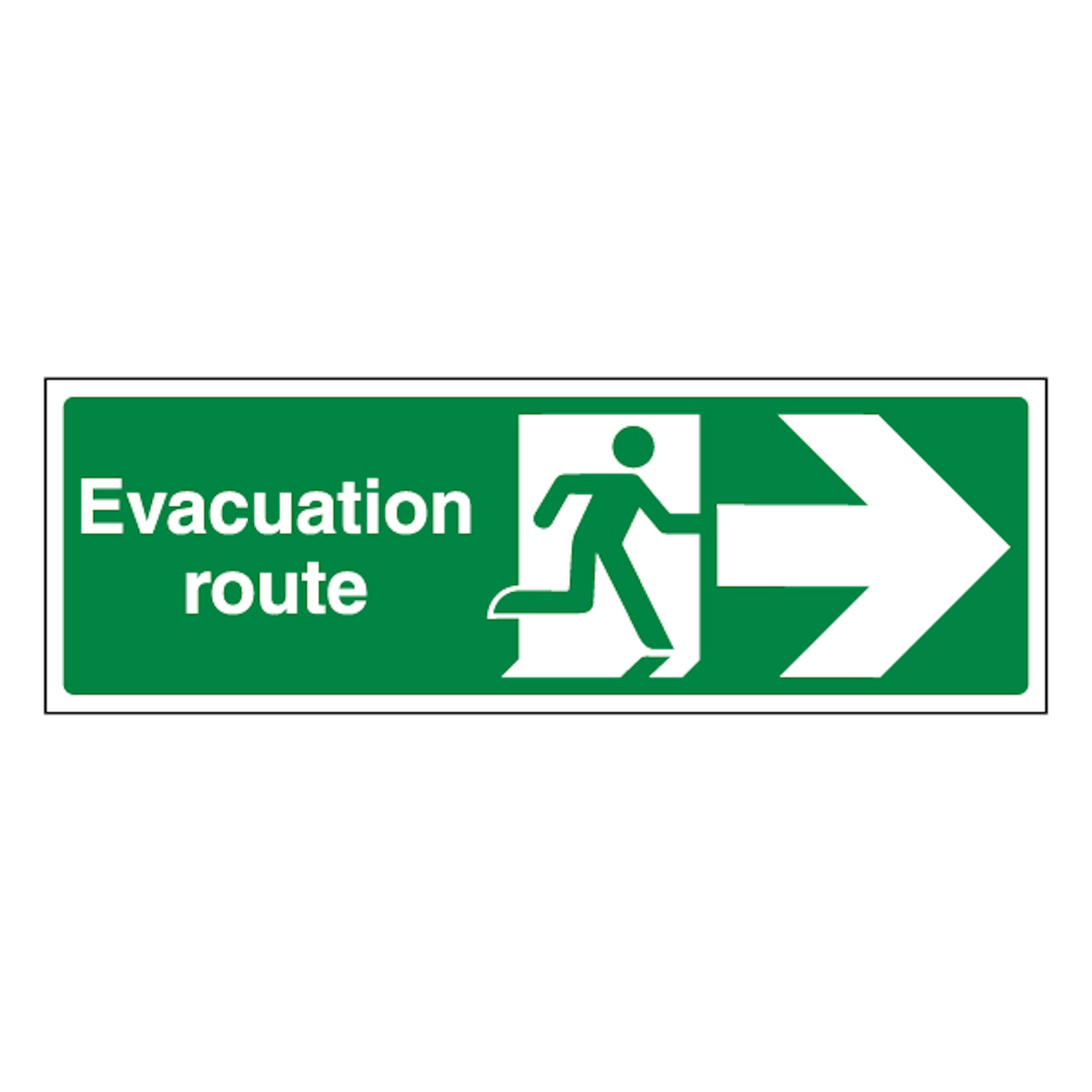 V Safety Evacuation Route Arrow Right 450 x 150 mm - 2mm Super-Tough Rigid Plastic Safety Sign