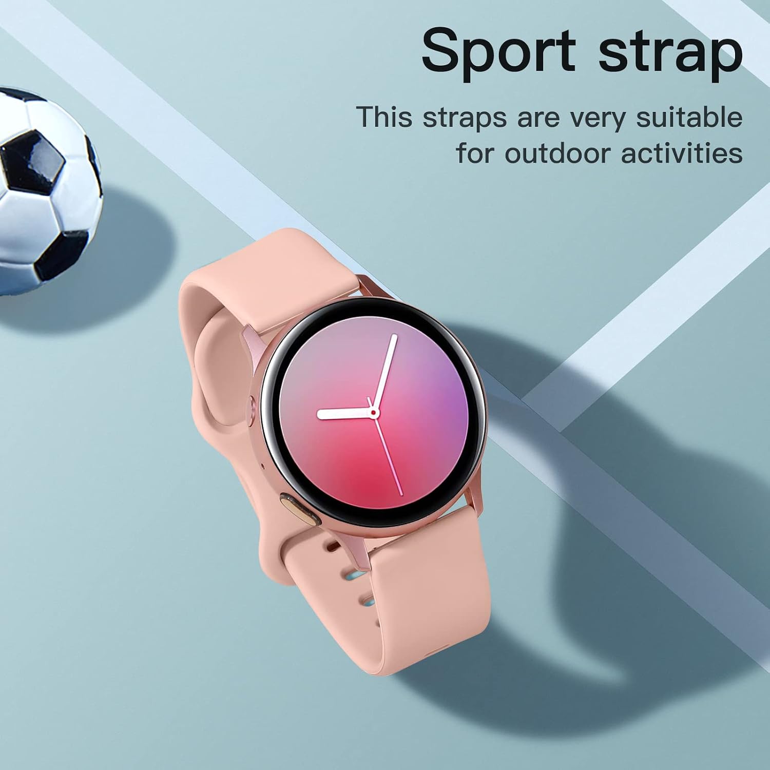 Mastten 20mm Silicone Strap for Samsung Galaxy Watch 4/5/6/7 (40mm/44mm), Sport Strap - Sand Pink, Small - Image 3