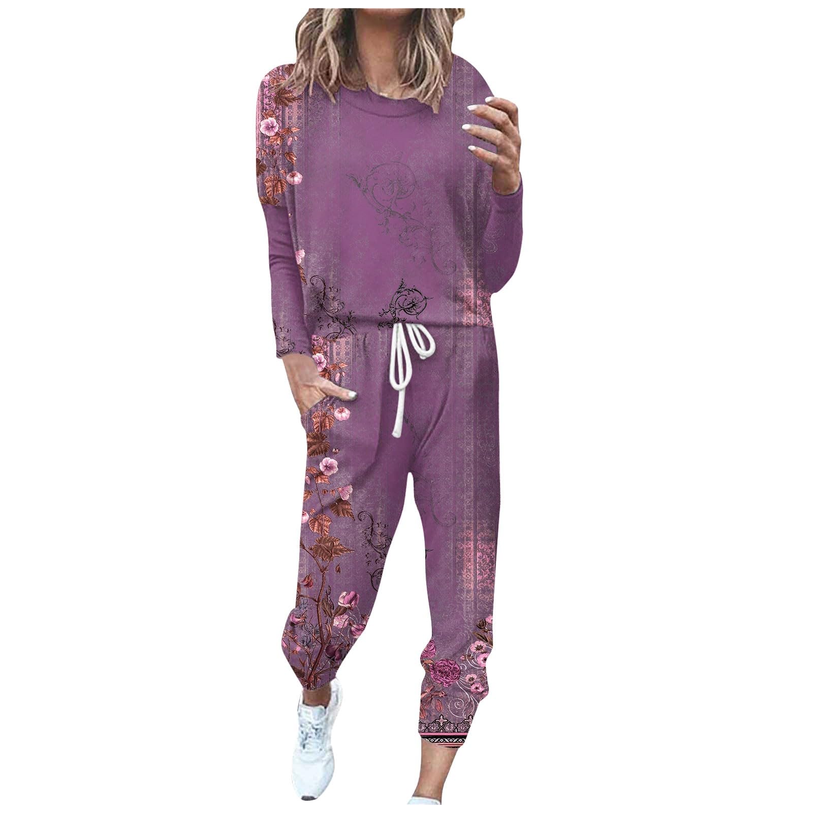 Tute Donna Da Casa Invernale Larghe Completi 2 Pezzi Pullover Felpa Senza Cappuccio E Jogging Pantaloni Set Coordinati Abbigliamento Leggera Elegante Tuta Sportivo Palestra Completino Morbida Firmate