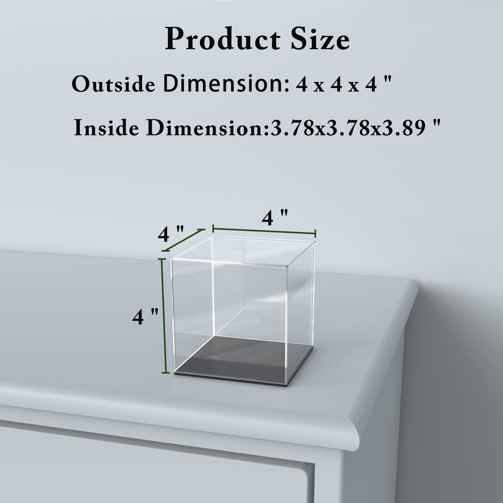 Acrylic Display Case, 4x4x4 Inch Cube Box With Matte Black Base, Clear Single-Piece Case for Softball Collectibles Figurines Mini Figures — Amazon image 4