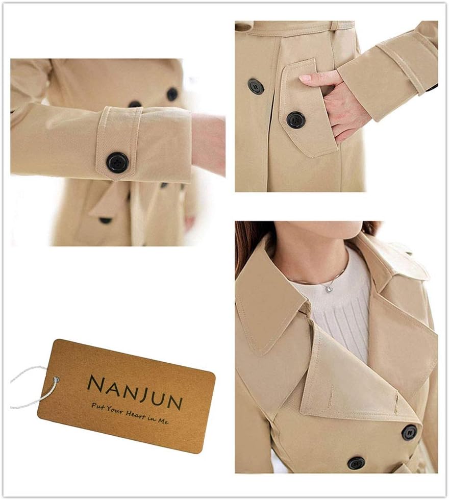 NANJUN Women's Double-Breasted Trench Coat Classic Lapel Overcoat Slim Outerwear Waterproof Coat with Belt Buckle - Image 6